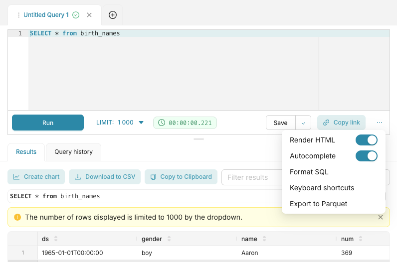 SQL Lab Export to Parquet